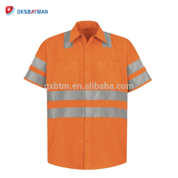 Bolsos de camisa pólo de trabalho laranja Hi-visibilidade com tiras reflexivas adicionais em mangas e corpo